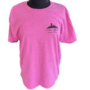 New York City Pizza Pasta Tee Twin Towers Vintage World‎ Trade Center Pink Lg